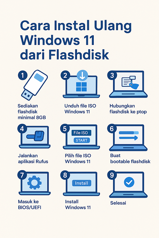 Panduan cara instal ulang Windows 11 dari flashdisk step by step