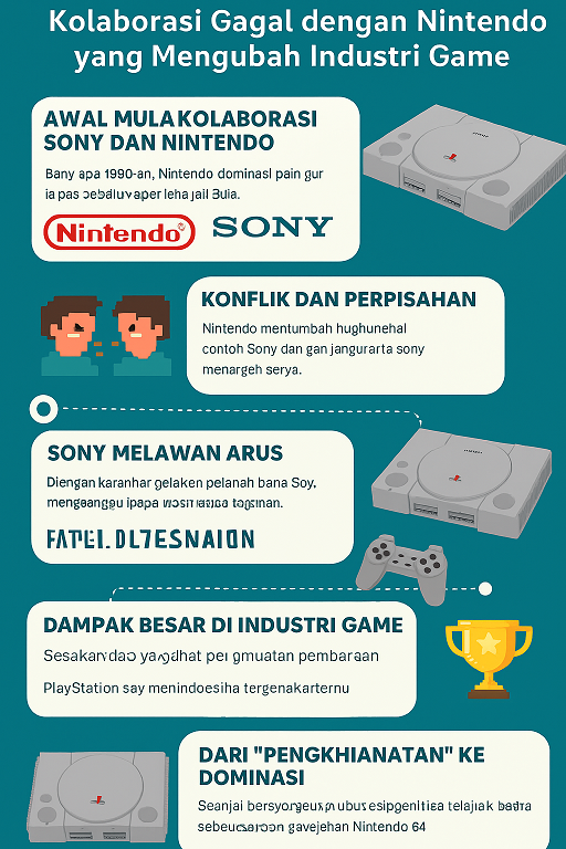 Infografis sejarah terciptanya PlayStation dari konflik Sony dan Nintendo