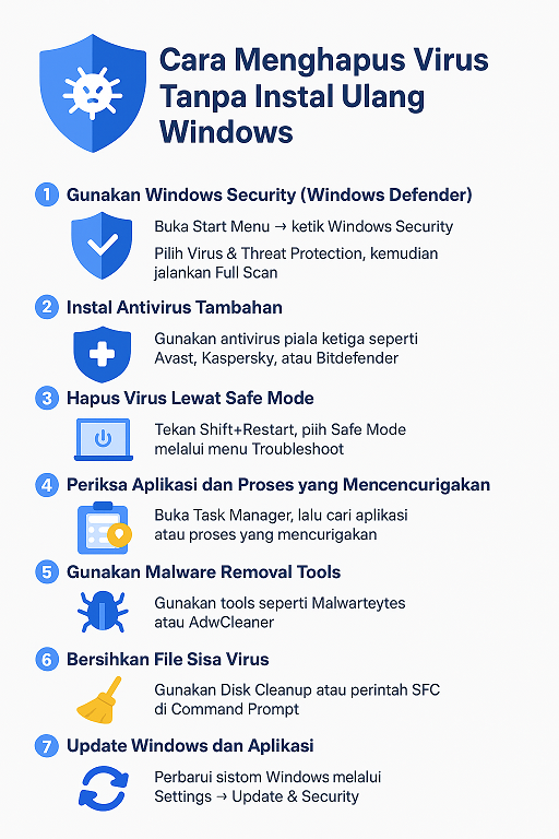 Infografis langkah cara menghapus virus tanpa instal ulang Windows