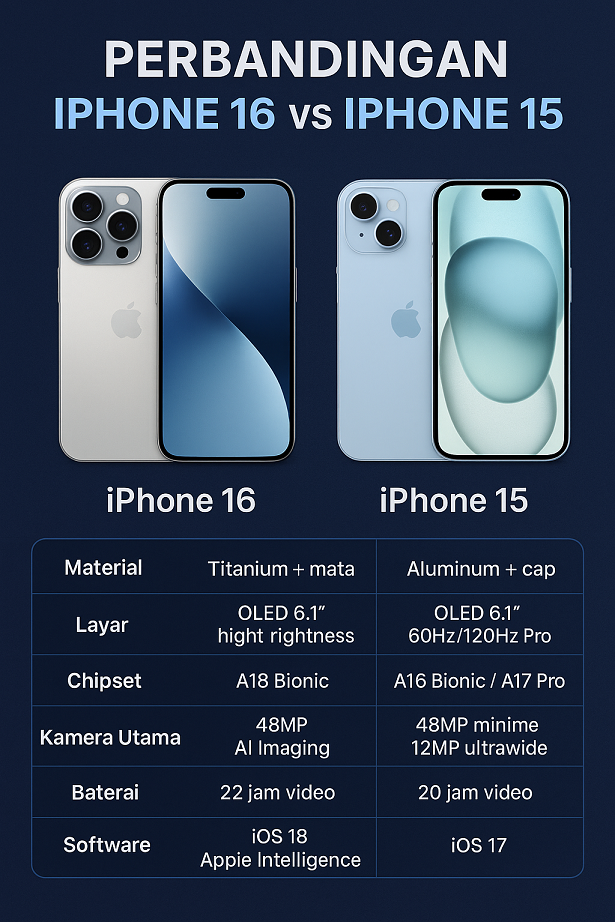 Perbandingan iPhone 16 vs iPhone 15 tahun 2025