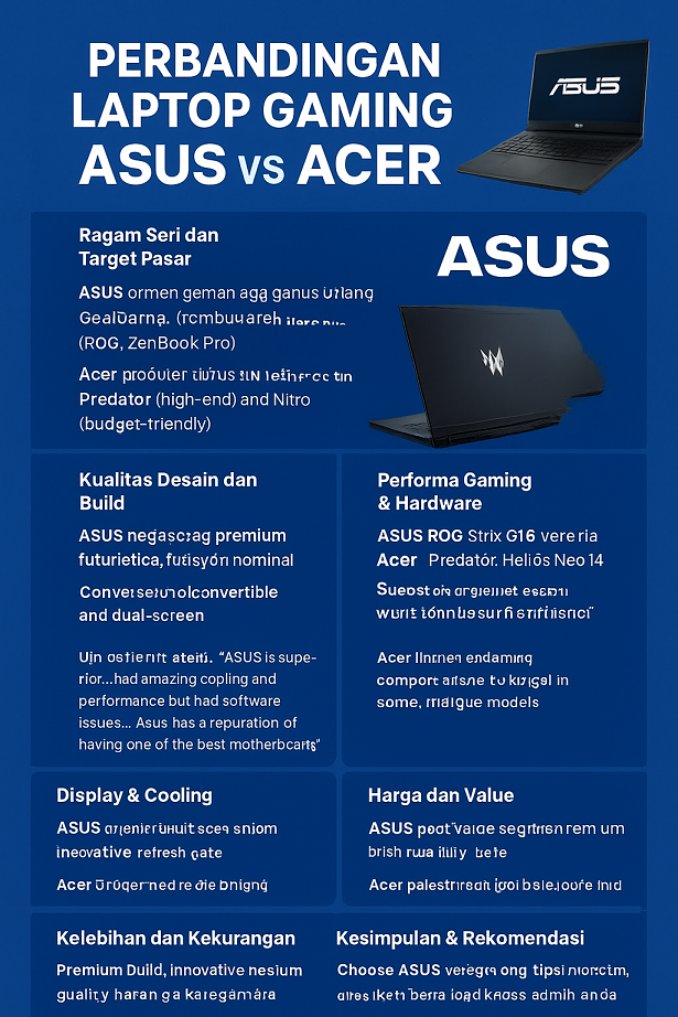 Infografis perbandingan laptop gaming ASUS vs Acer