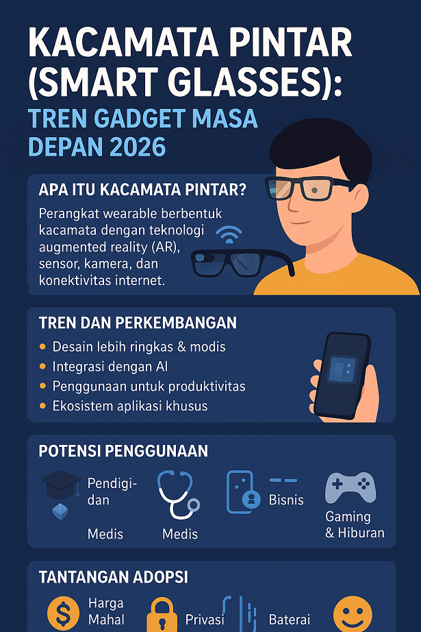 Infografis kacamata pintar (smart glasses) tren gadget masa depan 2026