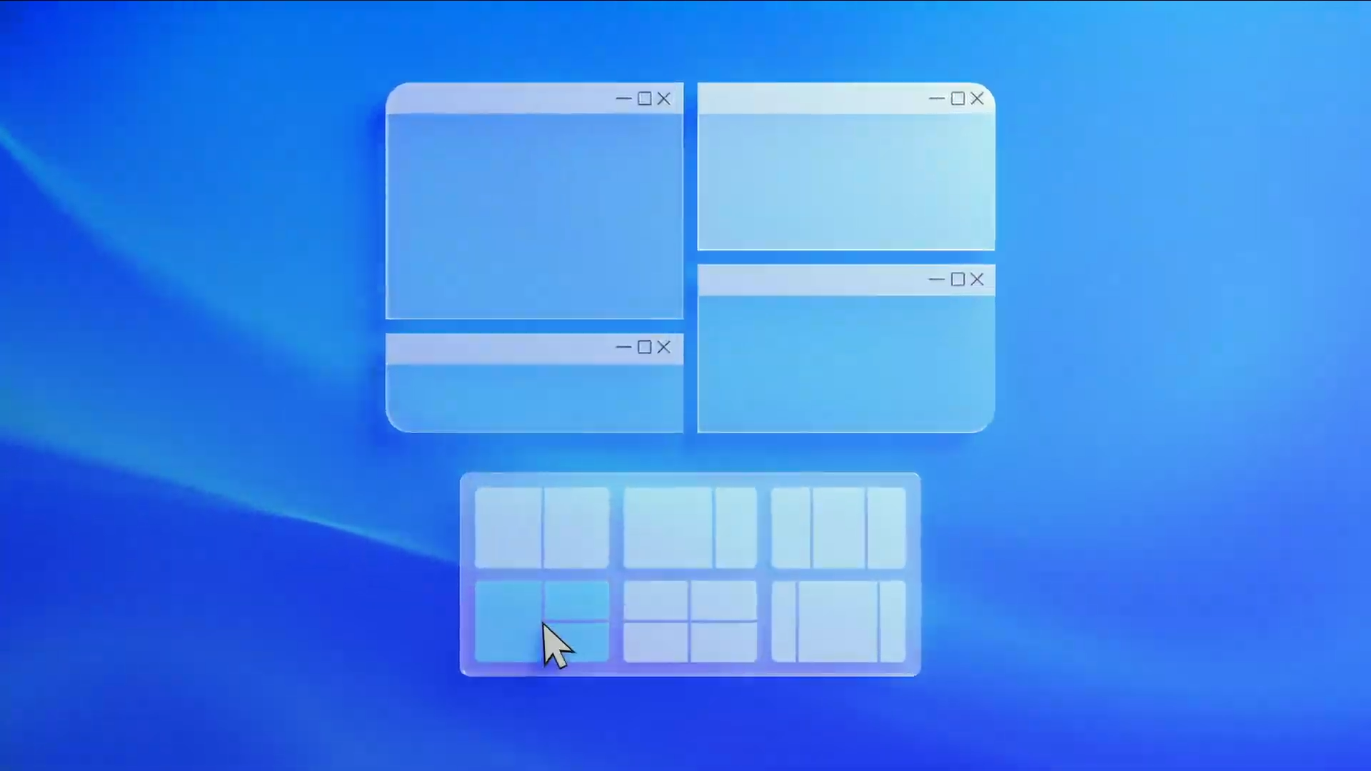 Contoh multitasking dengan Snap Layouts di Windows 11