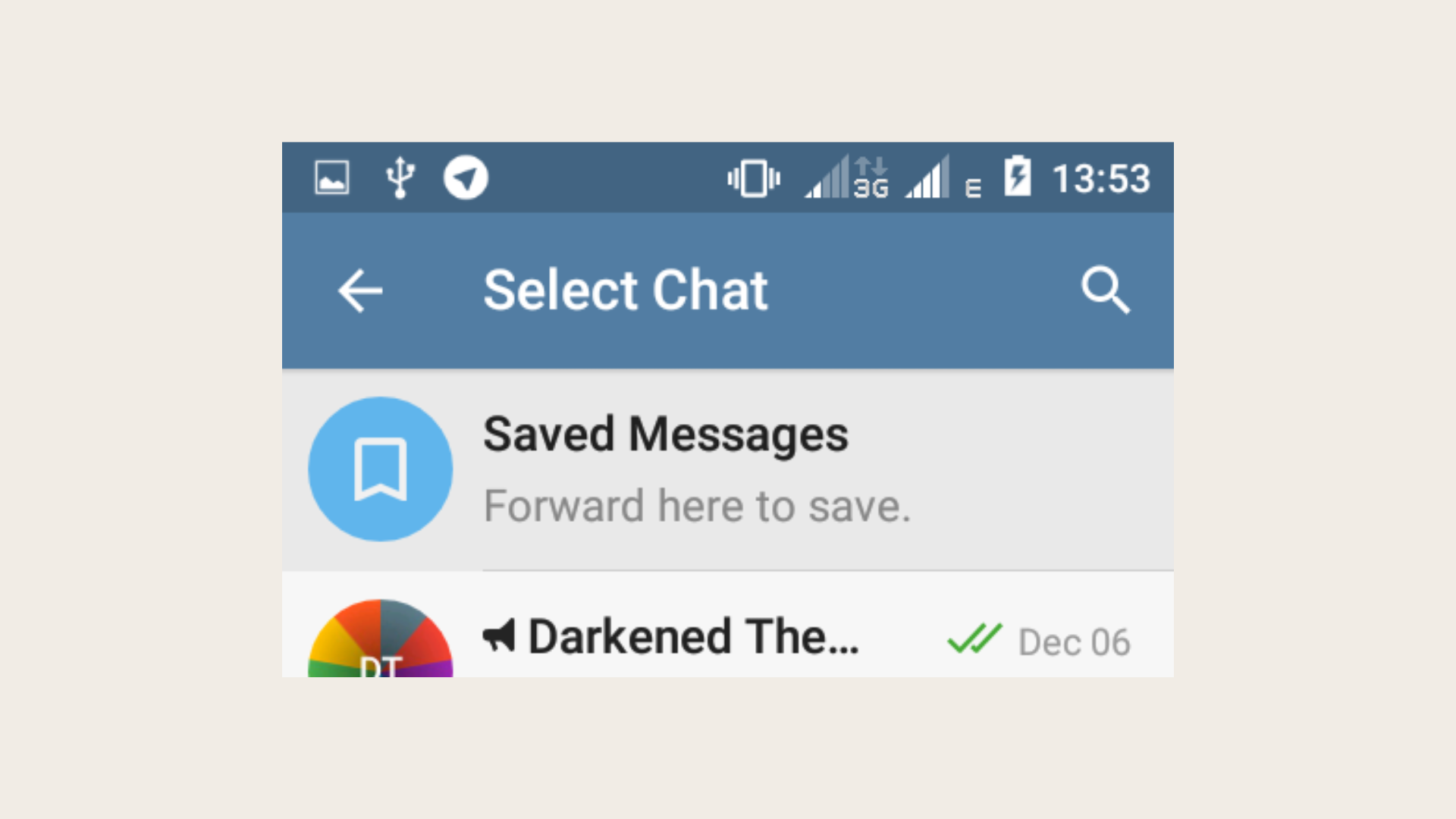 Tampilan fitur Saved Messages di Telegram